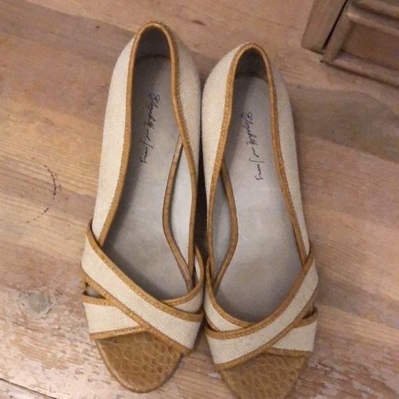 Elizabeth & James Prim Canvas Wedges Peep Toe Leather 8.5 - Picture 9 of 9